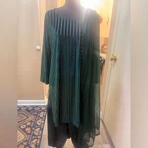 Indian Pakistani Green 4pc Dress velvet stripes